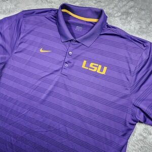LSU Tiger Polo Shirt Mens 2XL Purple NCAA Football Nike Dri Fit Golf Lane Kiffin